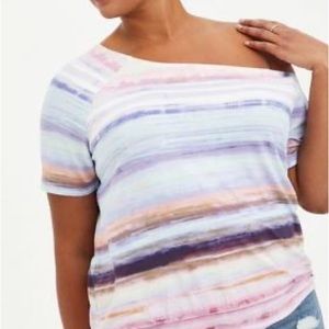 Torrid Super Soft Off Shoulder Watercolor Striped Tee